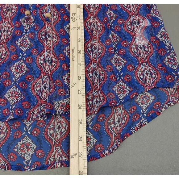 Lucky Brand Peasant Top Womens Medium Blue Sheer Lace Crochet Boho Vibe - Picture 12 of 13
